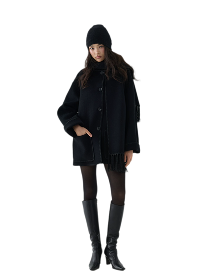 Double-Faced Wool Fringe Cape Coat