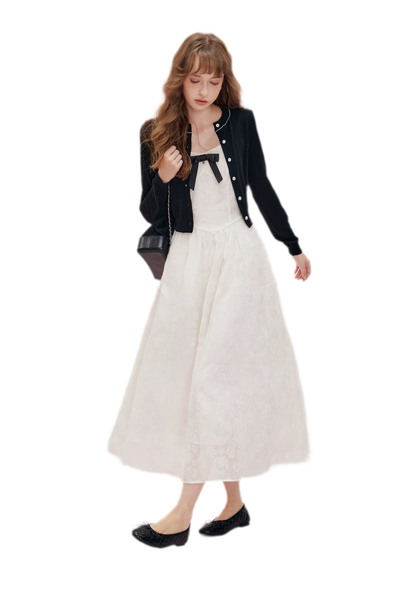 Cashmere Wave Trim Cardigan
