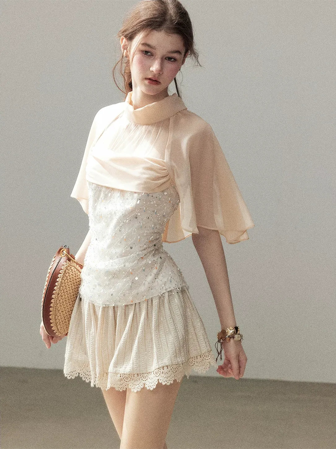 Textured Sequin Cape Top