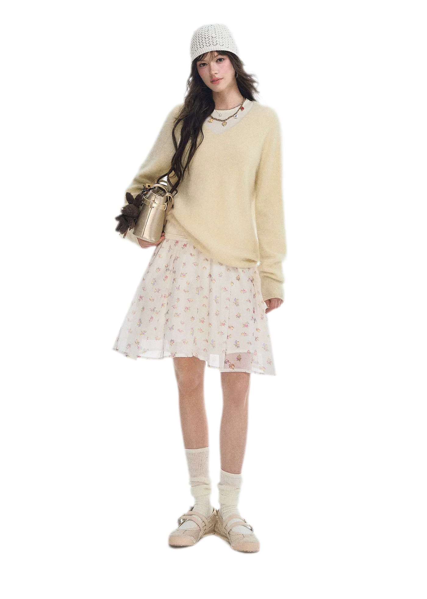 Pleated Floral A-Line Skirt