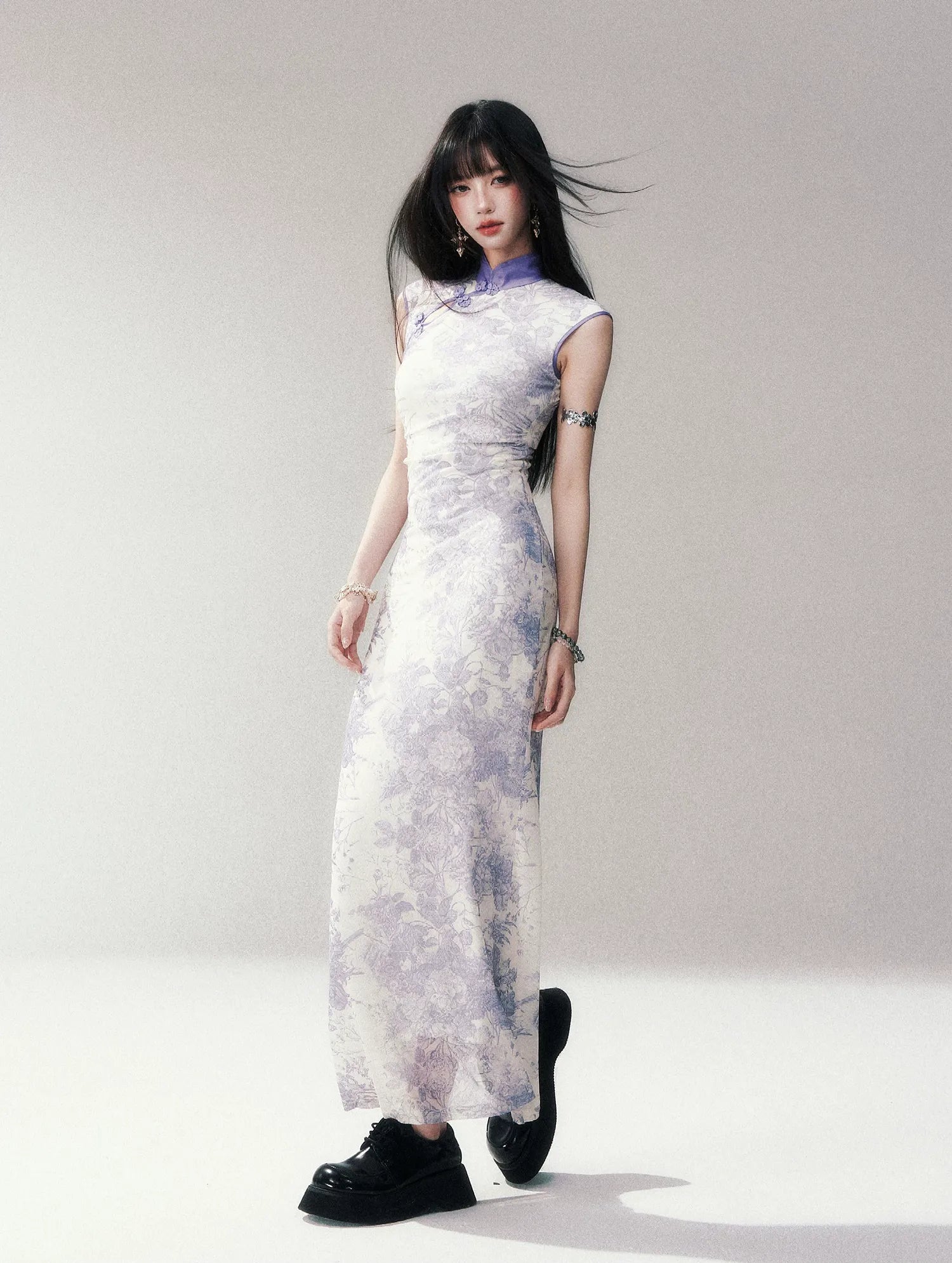 Iris Purple Mesh Qipao