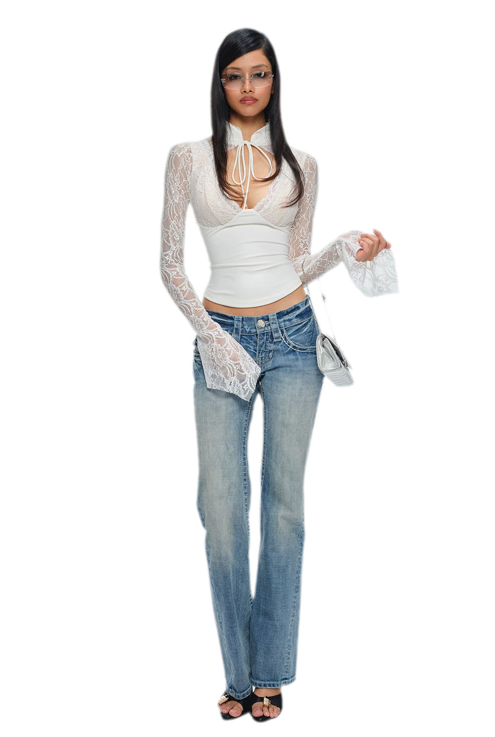 Chinese Lace Cutout Cropped Top