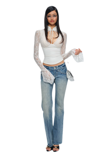 Chinese Lace Cutout Cropped Top