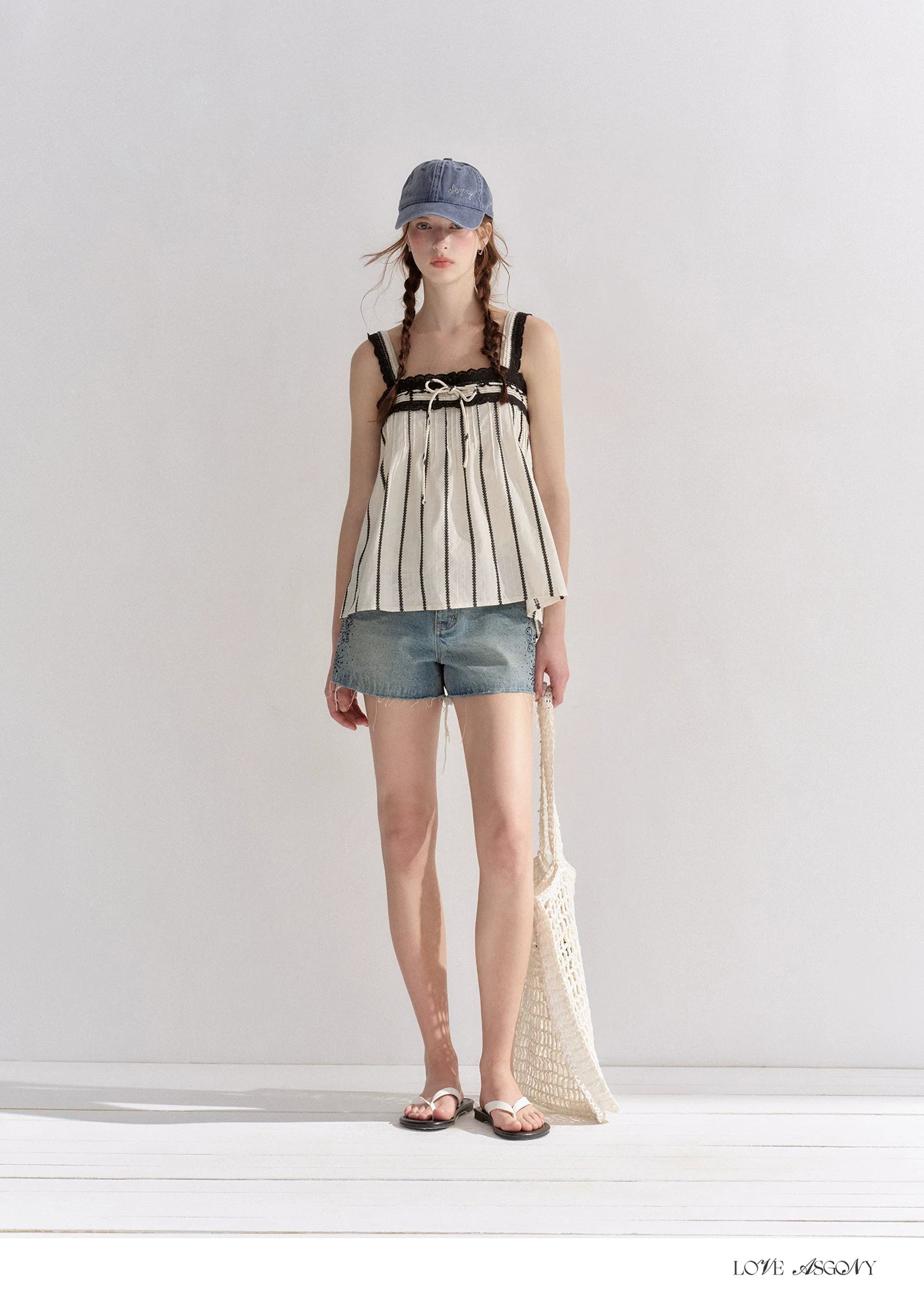 Striped Lace-Trim Tie-Front Camisole