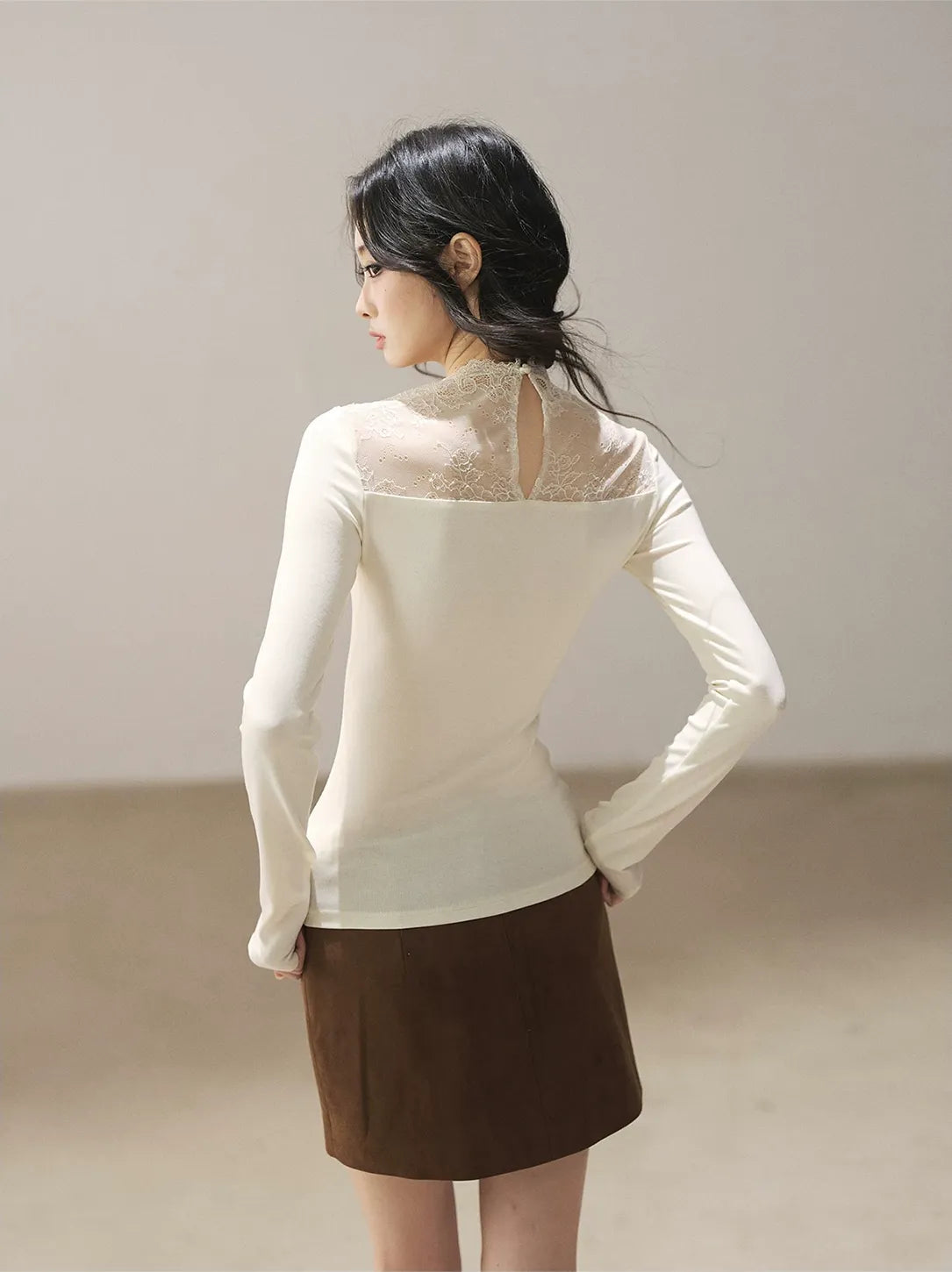 Sheer Lace Mock Neck Top