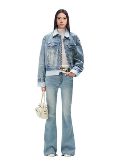 Washed Deconstructed Cropped Denim Jacket
