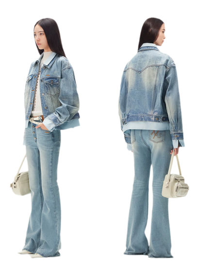 Washed Deconstructed Cropped Denim Jacket