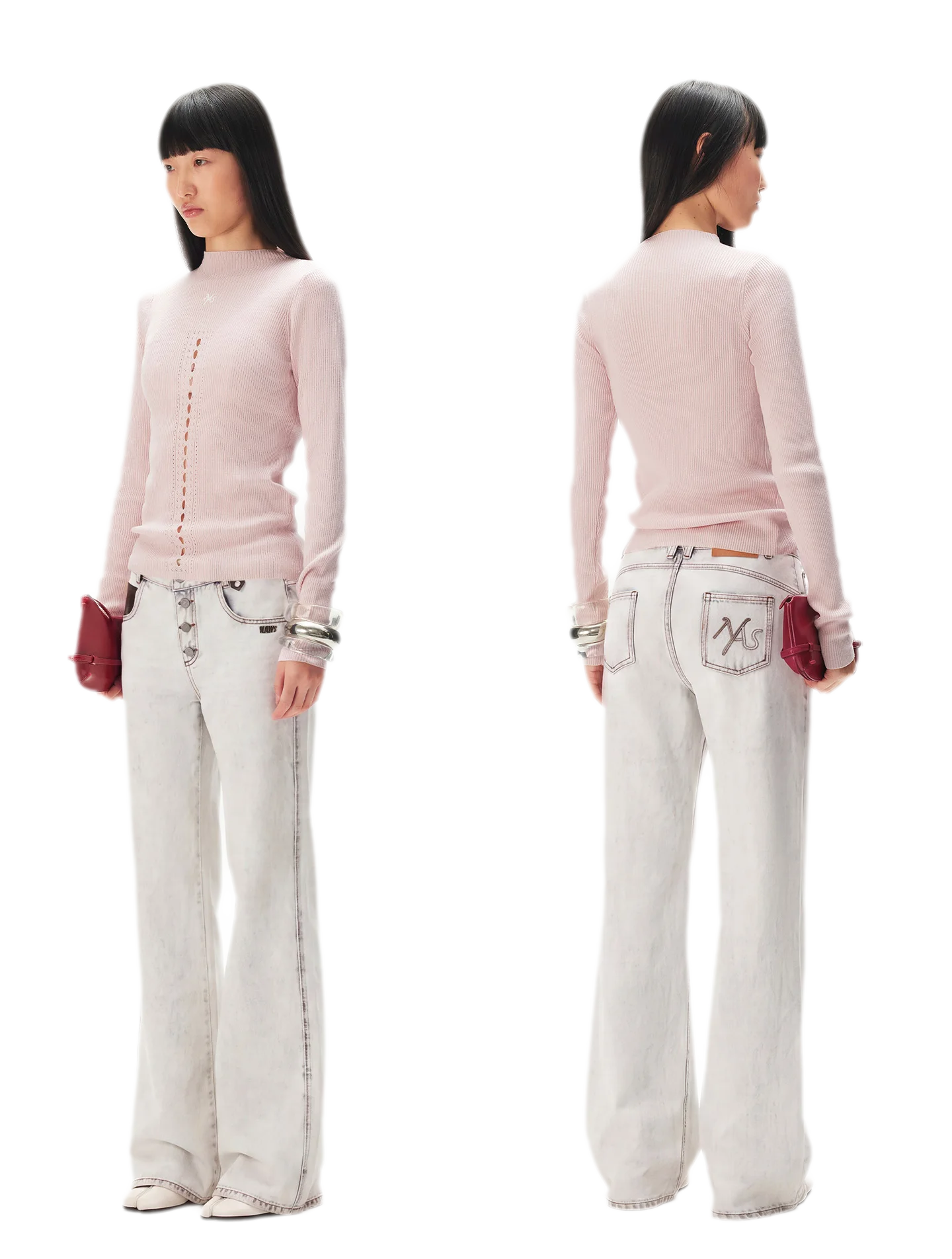 Openwork Rib-Knit Fitted Top