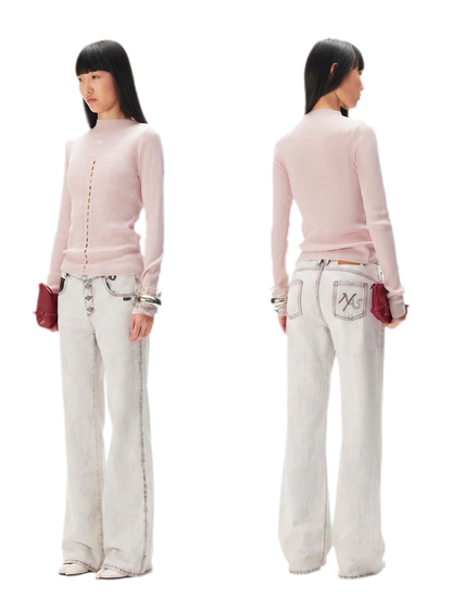 Openwork Rib-Knit Fitted Top