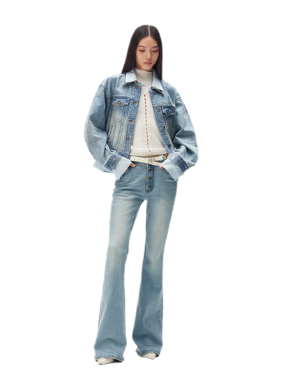 Washed Deconstructed Cropped Denim Jacket