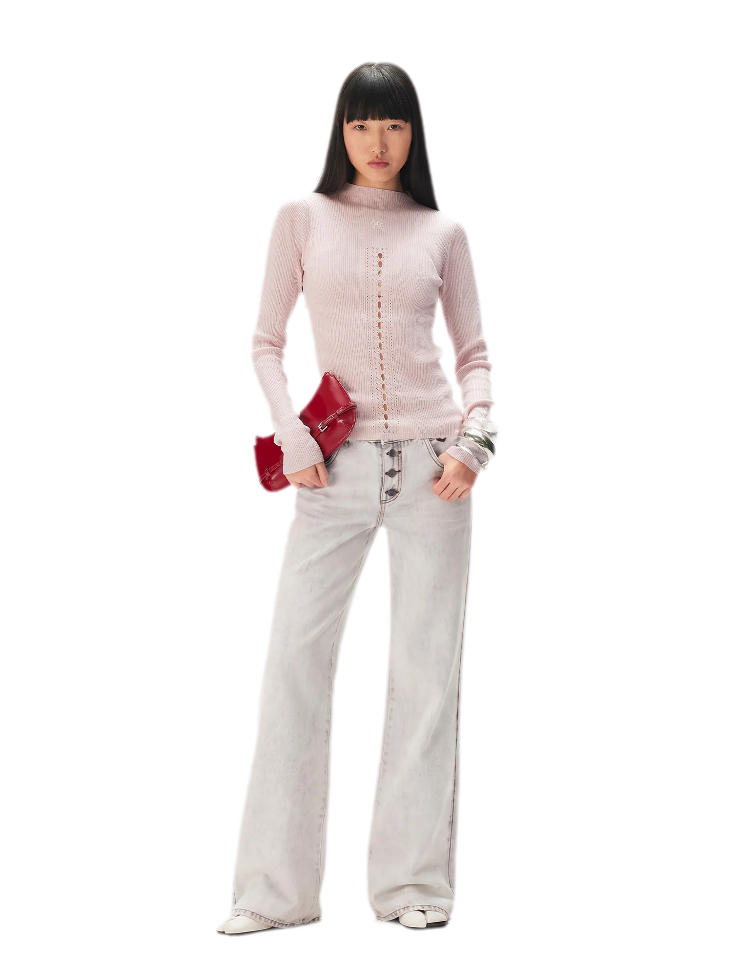 Openwork Rib-Knit Fitted Top