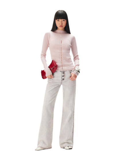 Openwork Rib-Knit Fitted Top