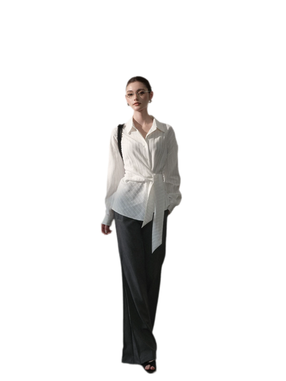Vertical Striped Tie-Waist Shirt