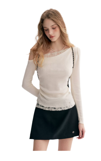 Lace Asymmetric Knit Top
