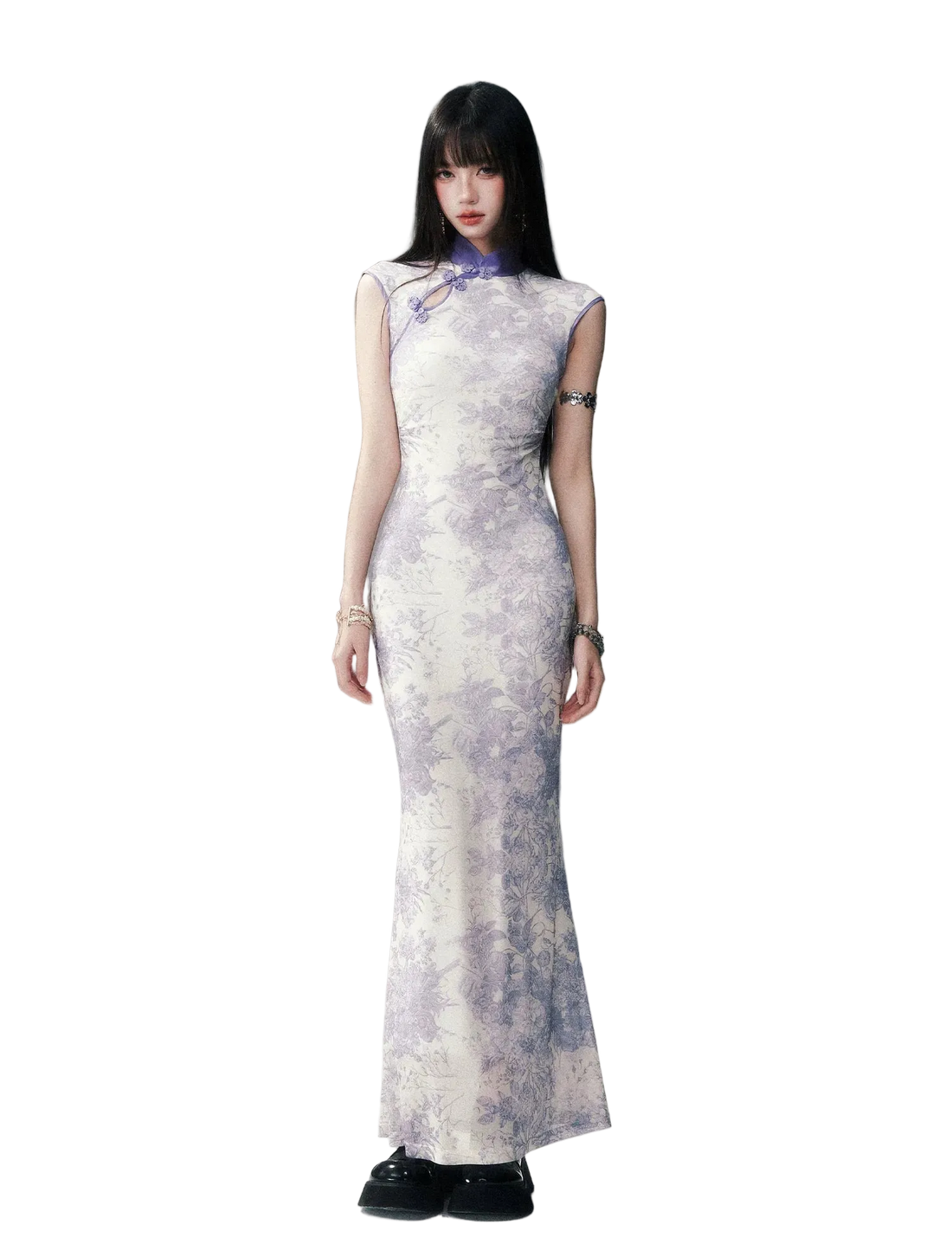 Iris Purple Mesh Qipao
