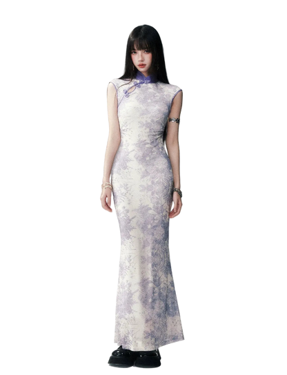 Iris Purple Mesh Qipao