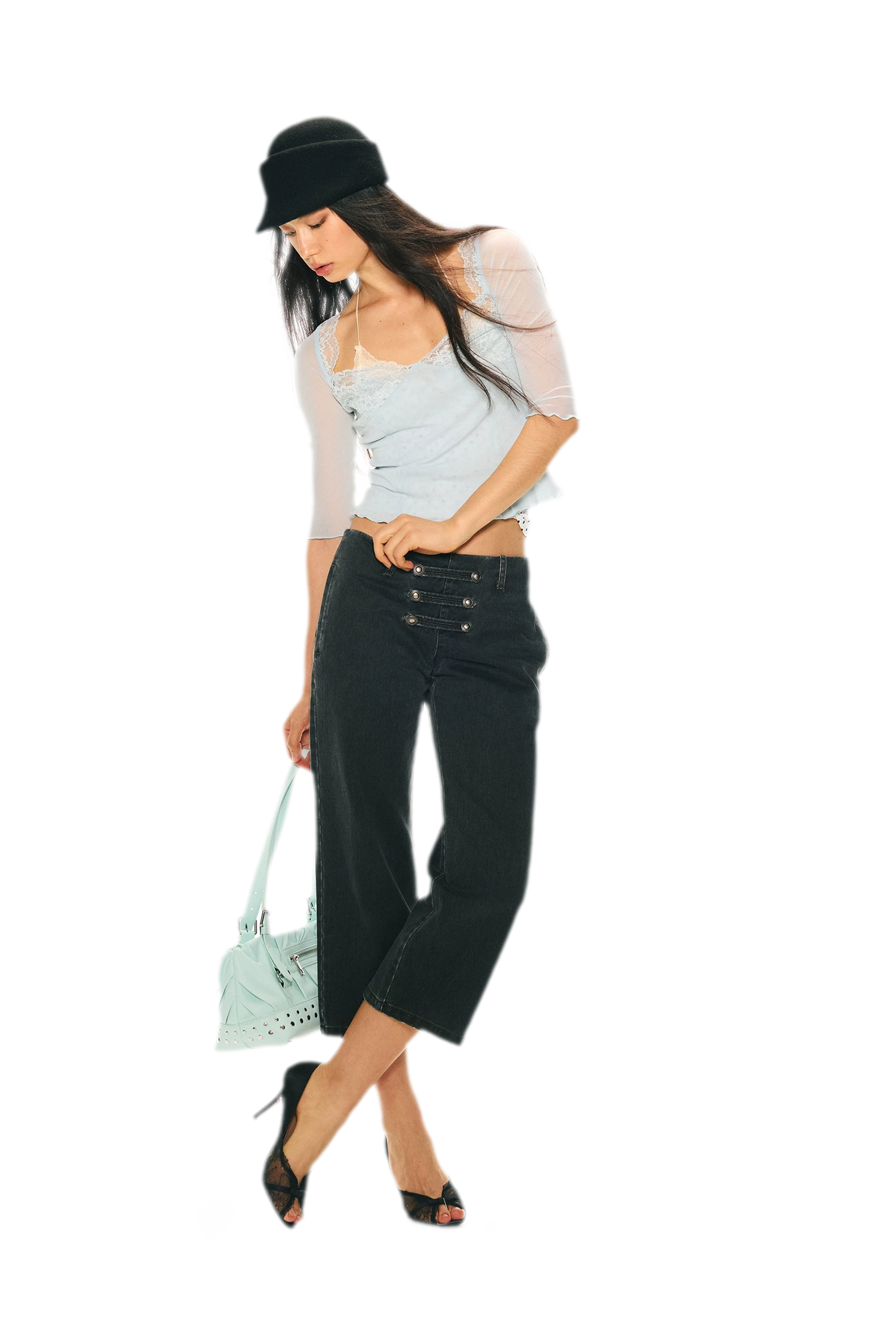 Vintage Pirate Buckle Denim Capris