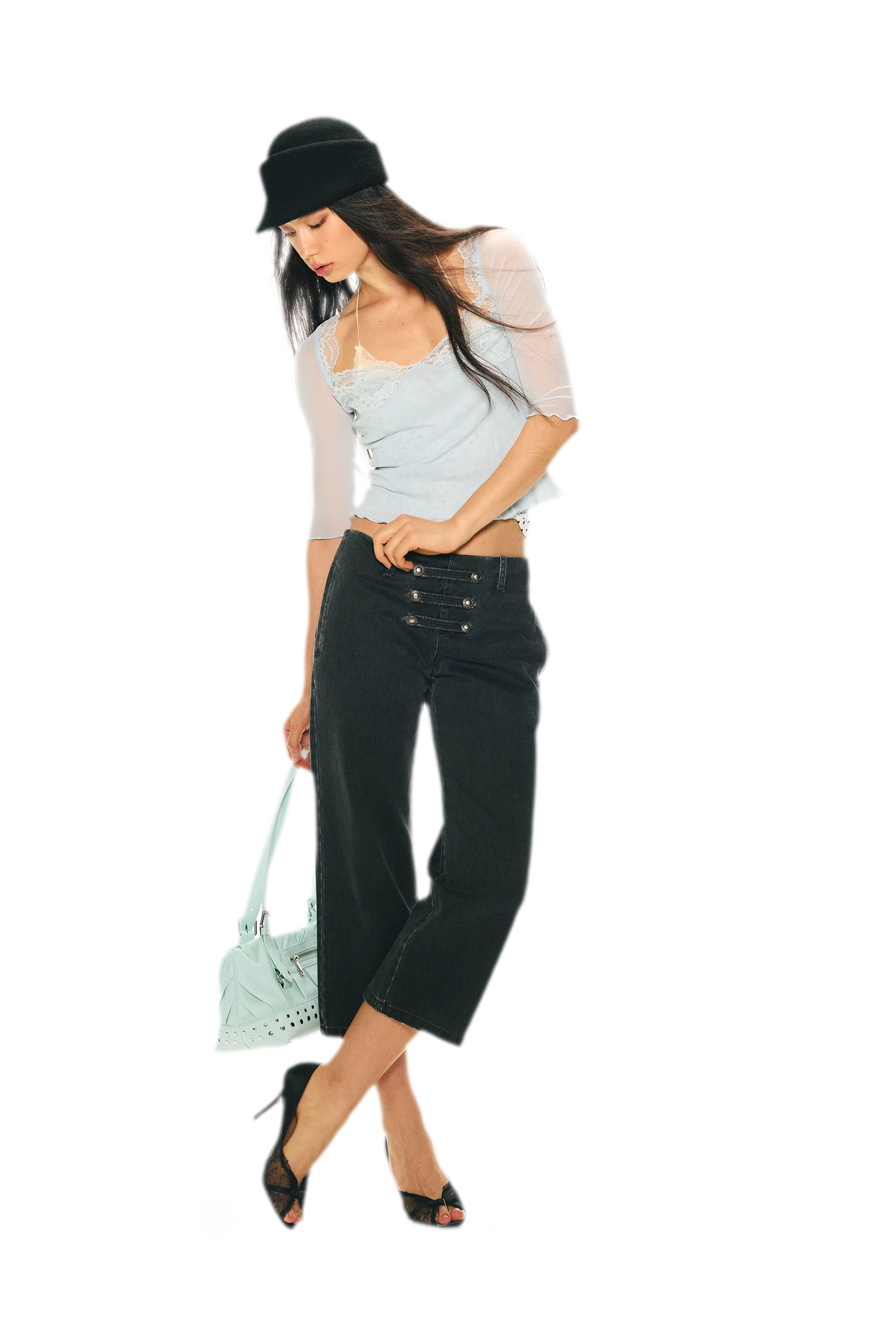 Vintage Pirate Buckle Denim Capris