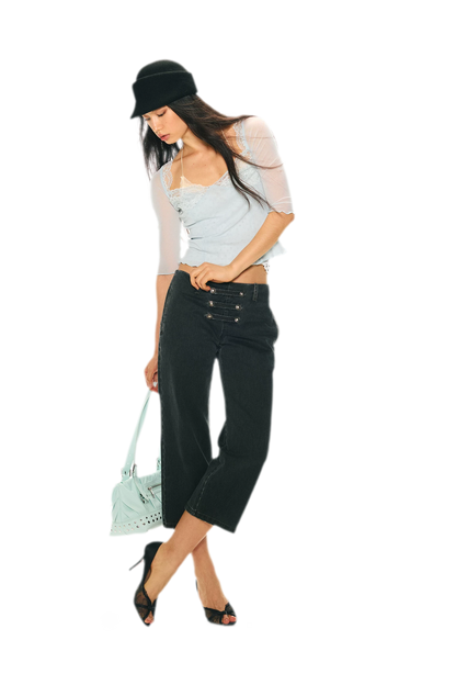 Vintage Pirate Buckle Denim Capris