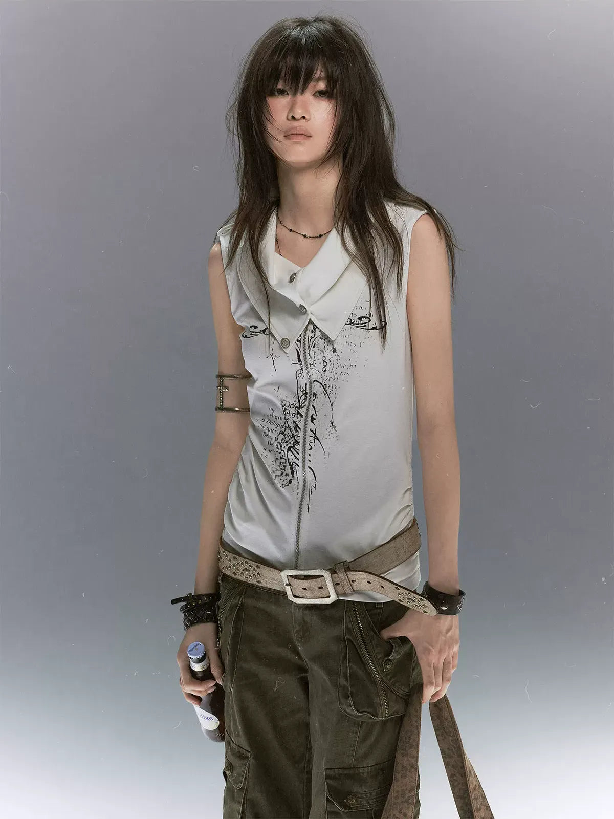 Cross Print Zip Vest