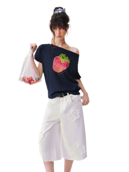 Dopamine Strawberry One-Shoulder Tee