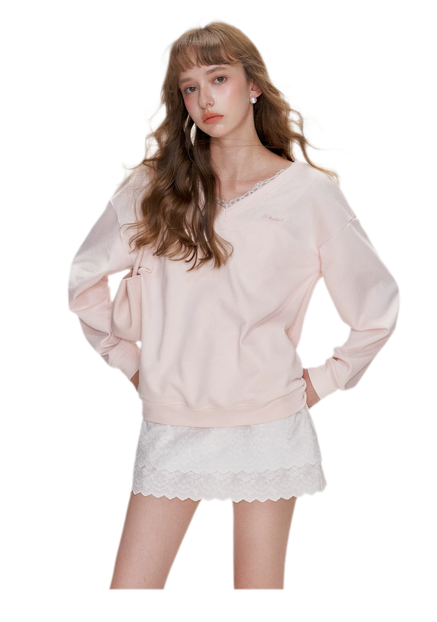 Lace Trim Back Cutout Pullover
