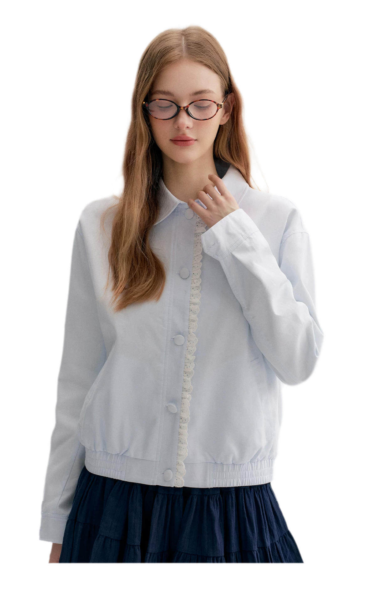 Ramie Cotton Lace-Trimmed Jacket