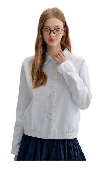 Ramie Cotton Lace-Trimmed Jacket