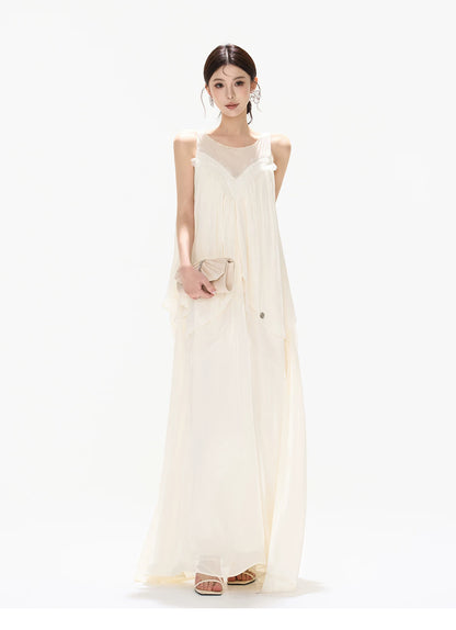 Sleeveless Mesh Ruffle Long Dress