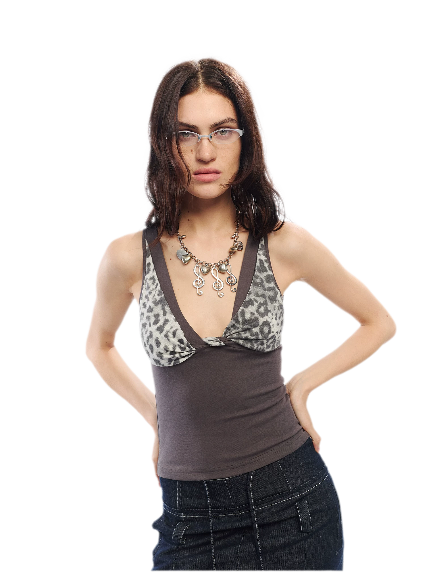 Leopard Print Rhinestone V-neck Camisole