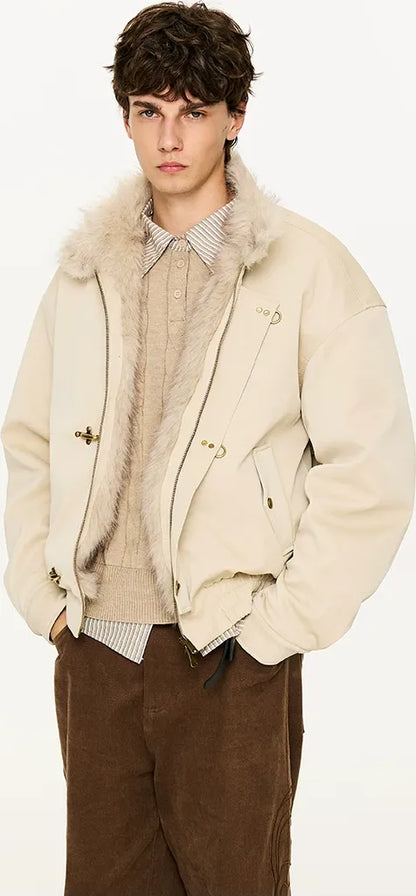 Pearlescent PU Fur-Lined Harrington Jacket
