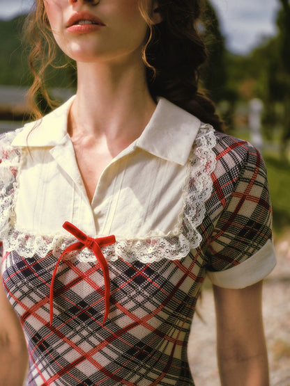 Contrast Plaid Collared Dress