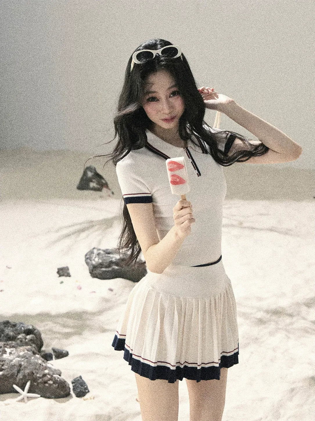 Jacquard Polo Pleated Skirt Set