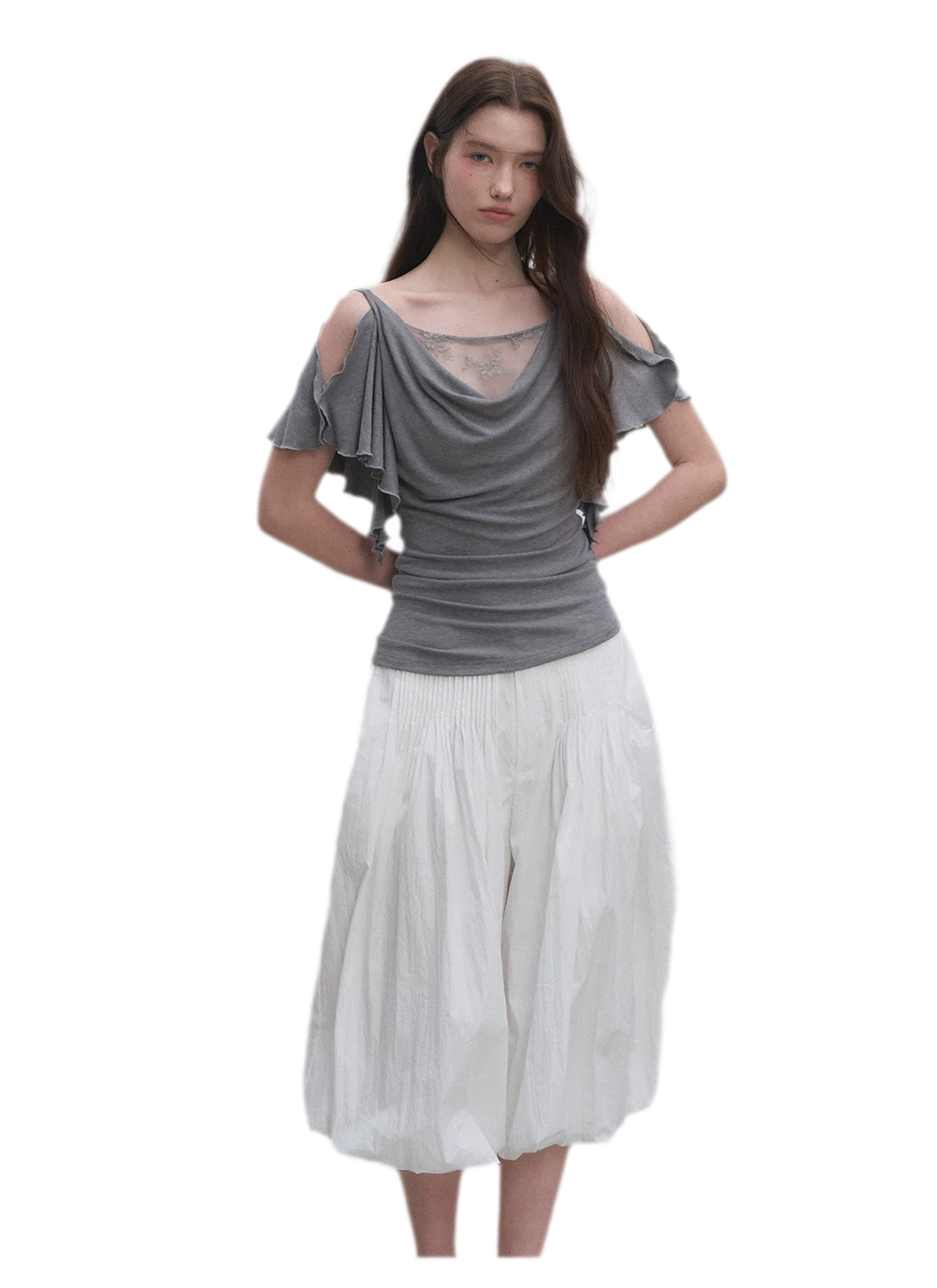 Tencel Lace Cowl Neck Top