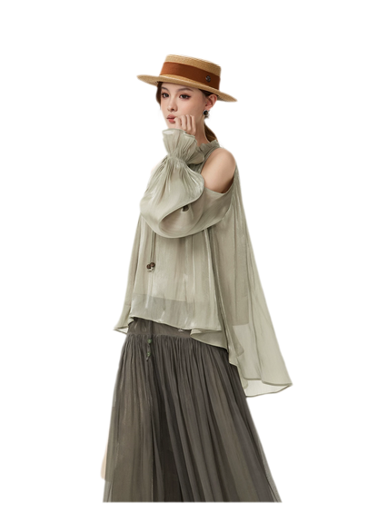 Pearlescent Crushed Chiffon Skirt-Pants