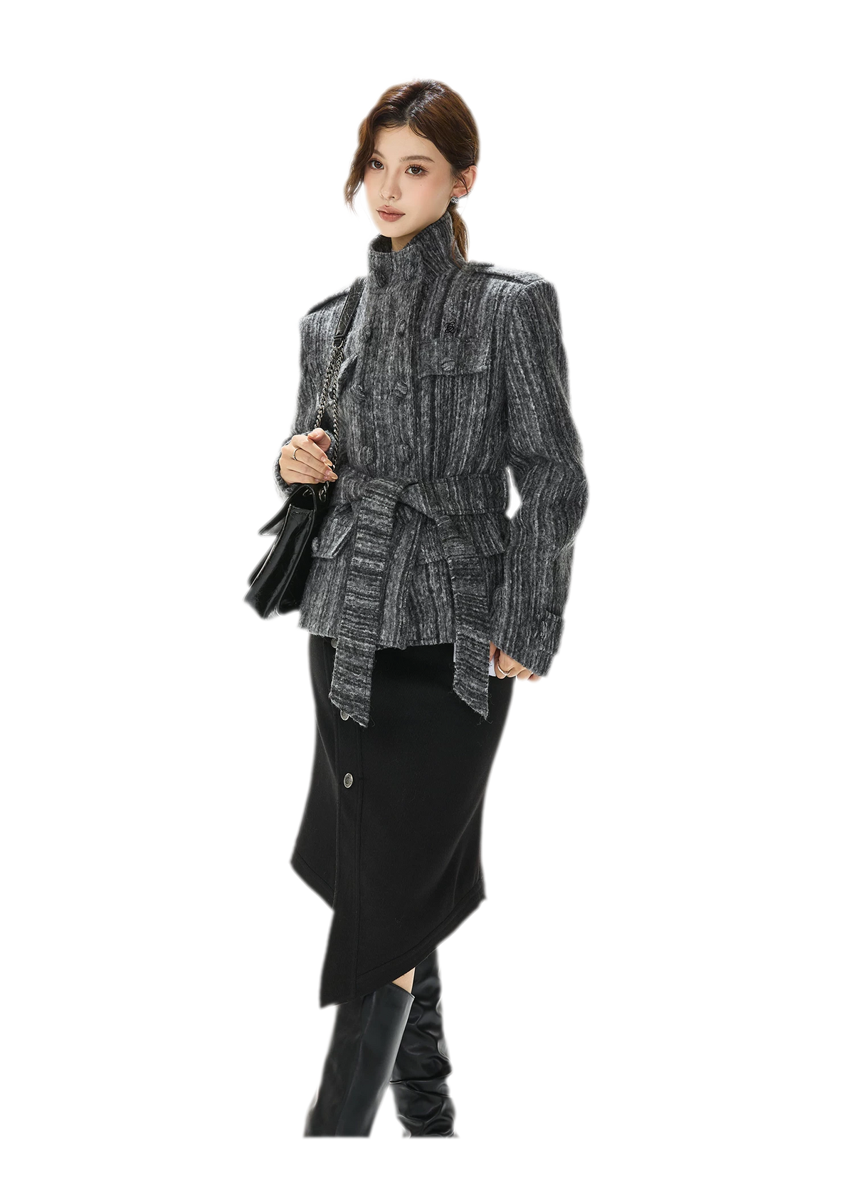 Cappotto in tweed testurizzato con cintura