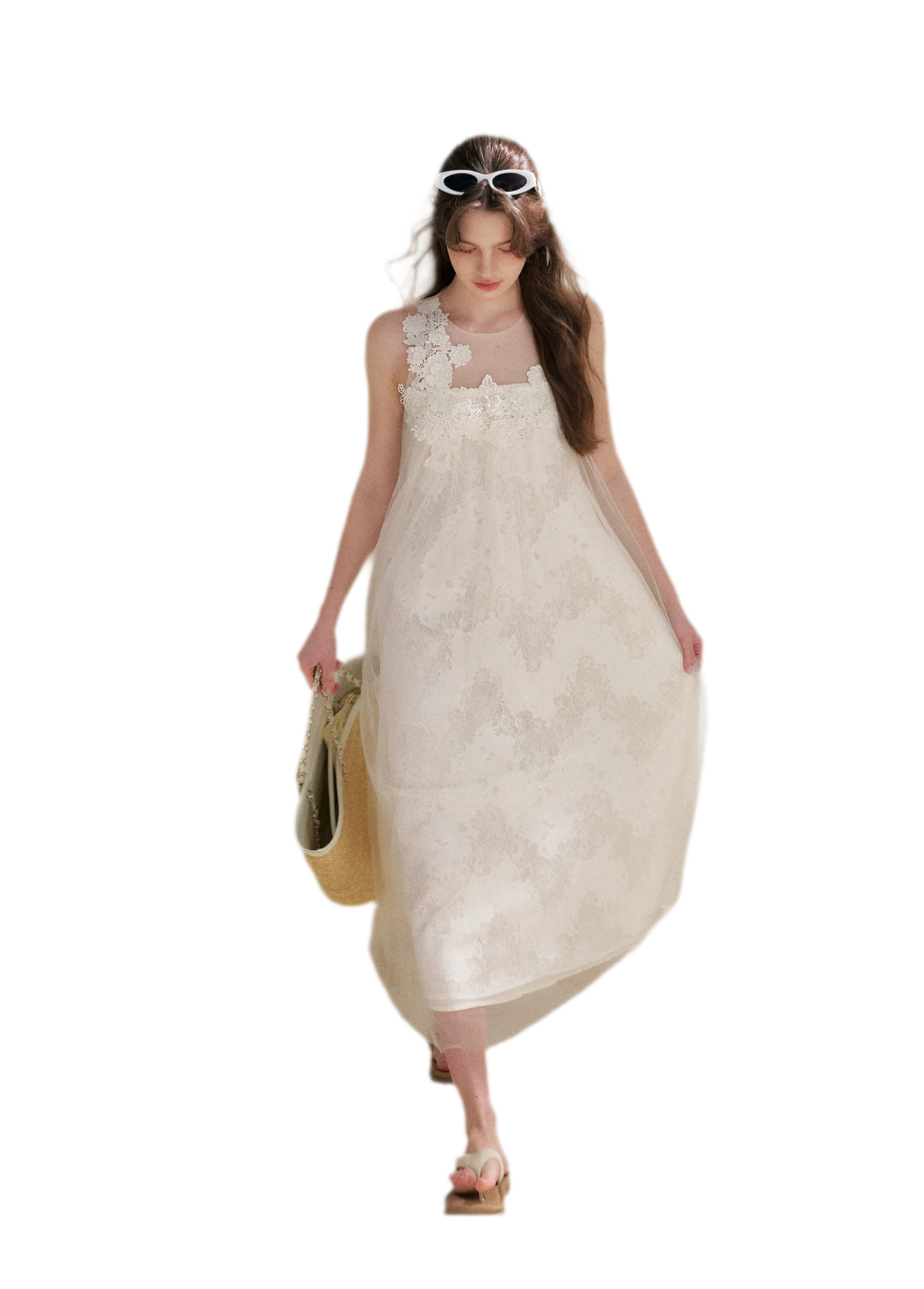 Sleeveless Mesh Lace Dress