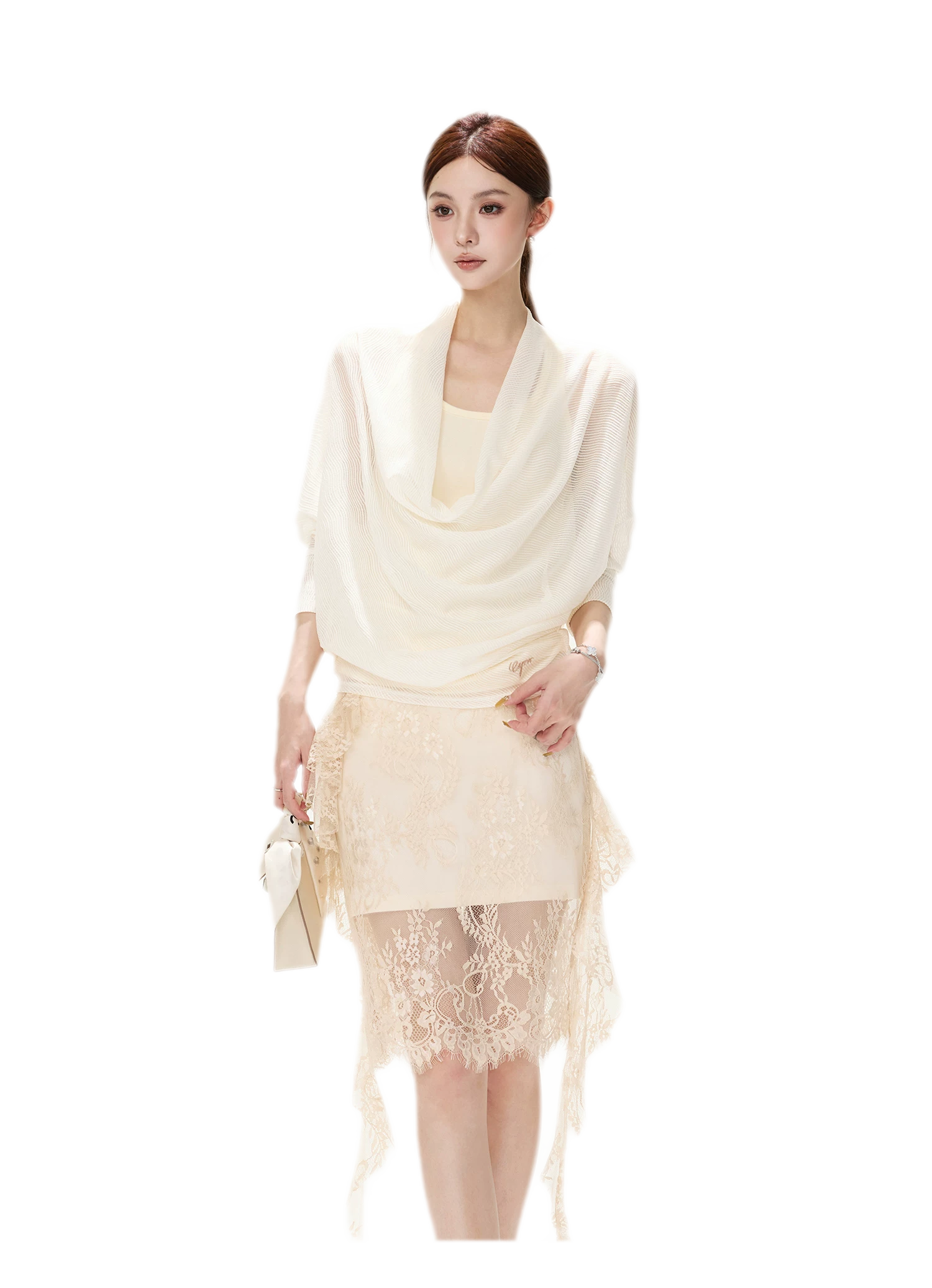 Eyelash Lace Asymmetric Skirt