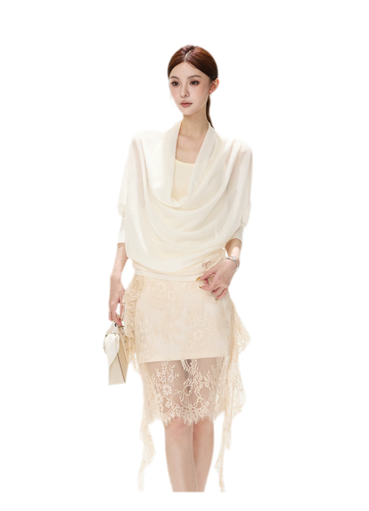 Eyelash Lace Asymmetric Skirt