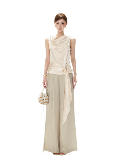 Draped Satin Cowl Top