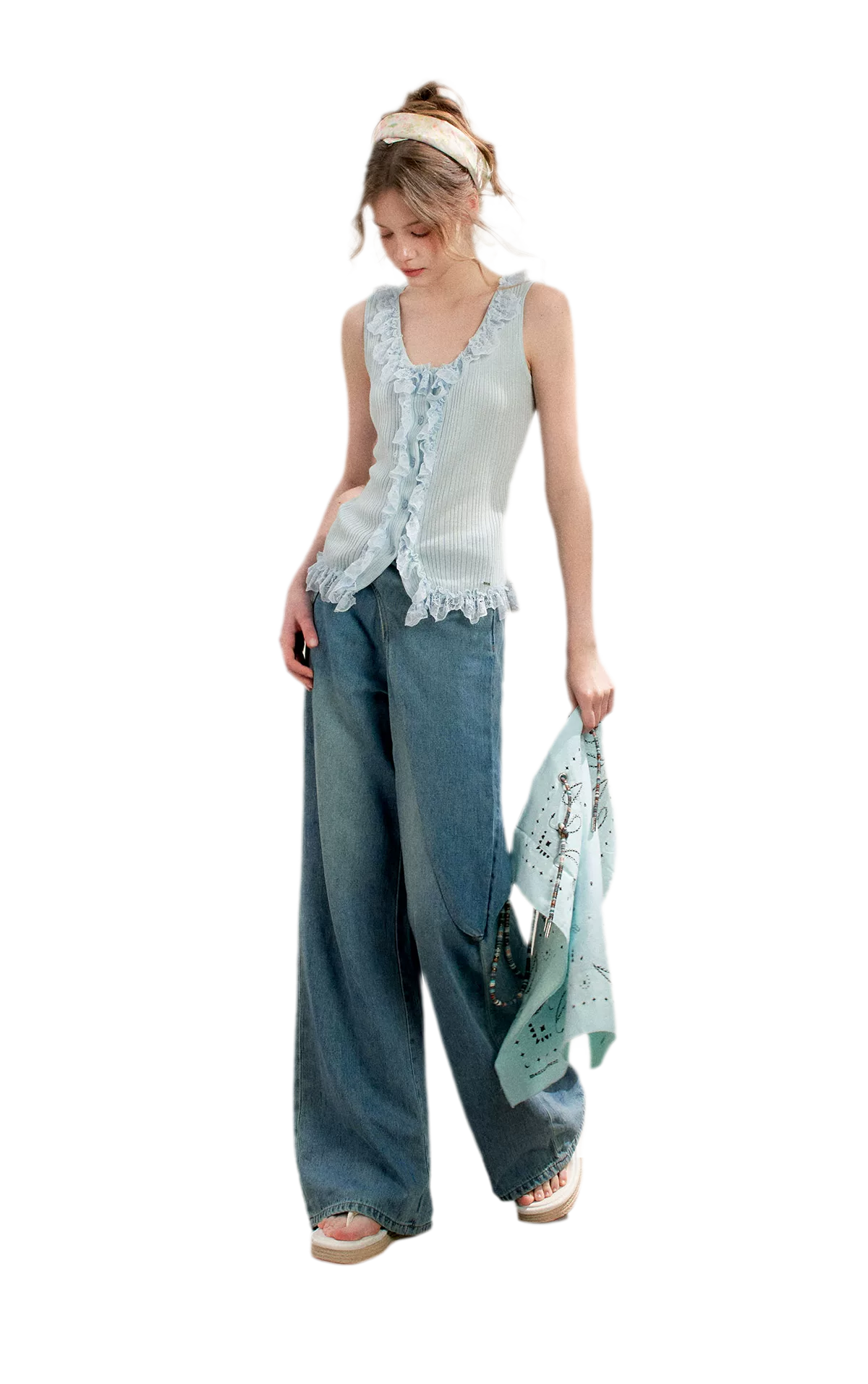 Soft Cotton Wide-Leg Jeans with Bow Detail