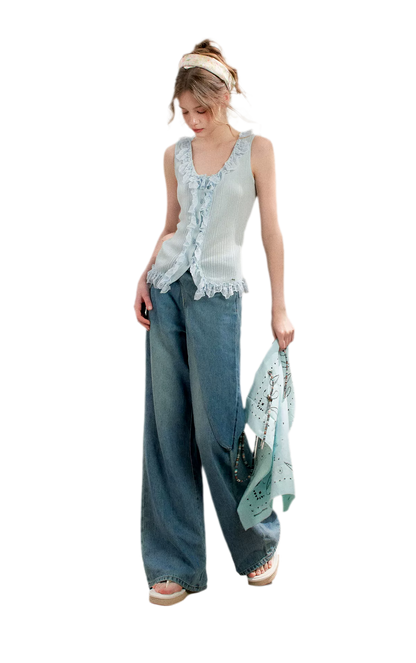 Soft Cotton Wide-Leg Jeans with Bow Detail