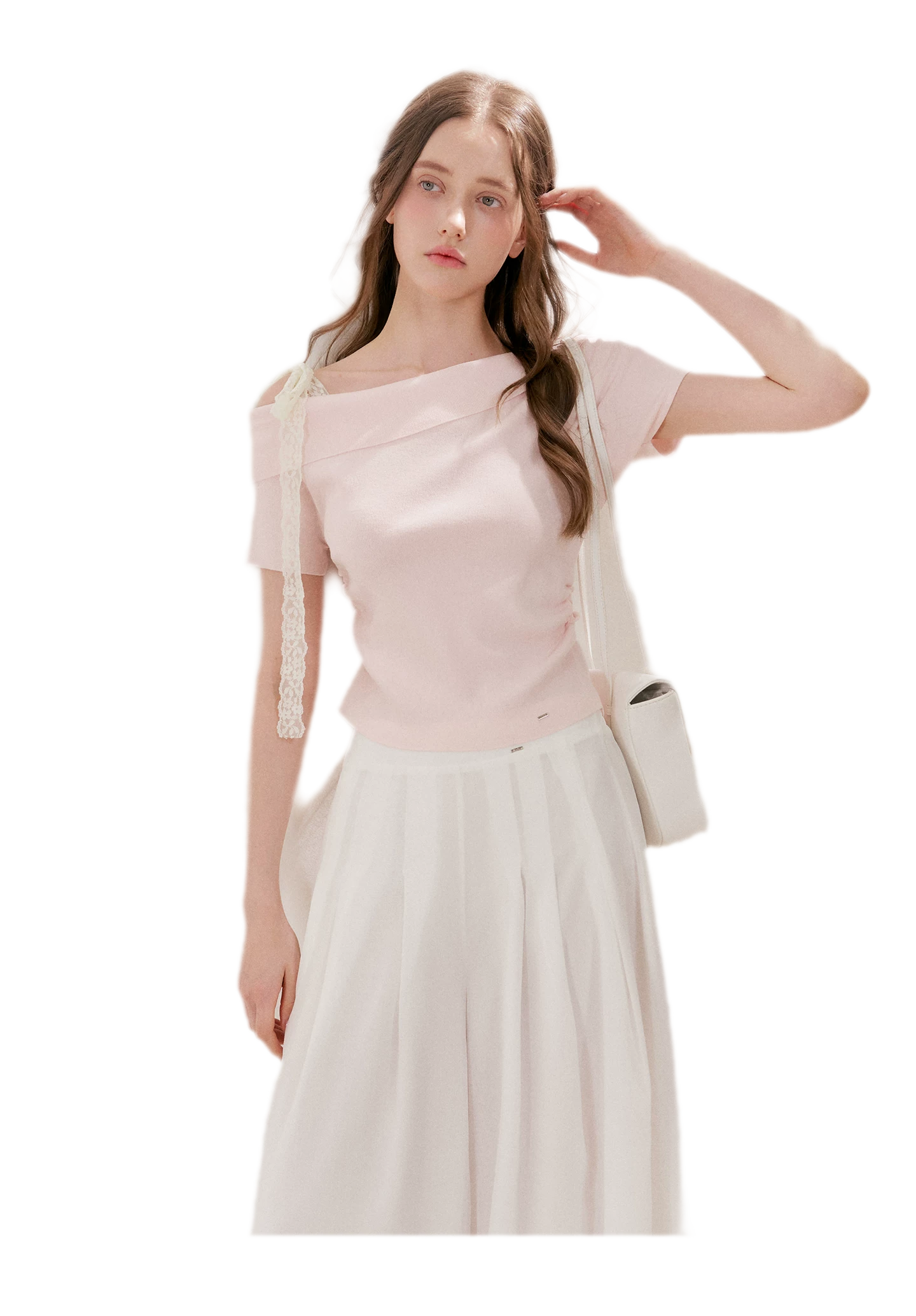 Lace Trim Ruched Knit Top