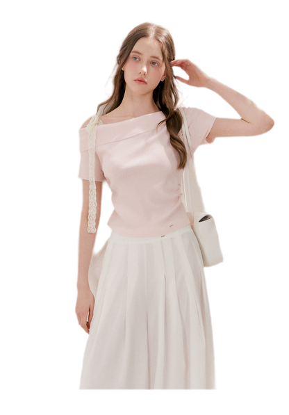 Lace Trim Ruched Knit Top