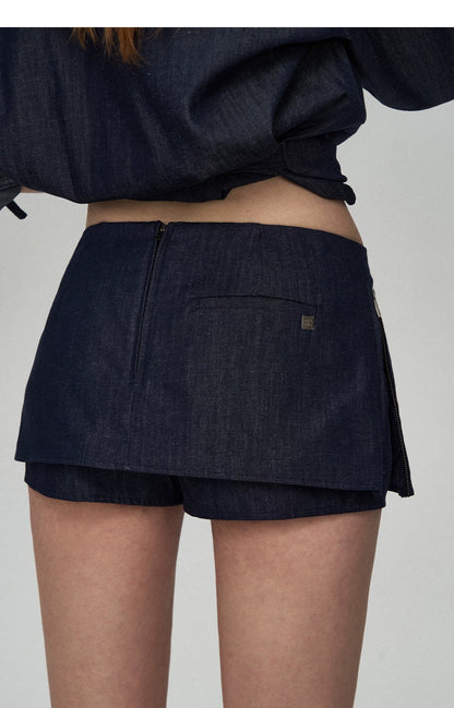 Tencel Linen Denim Shirt &amp; Low-Waist Skirt
