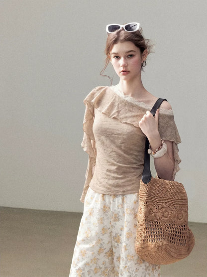 Laser-Cut Floral Wide-Leg Pants