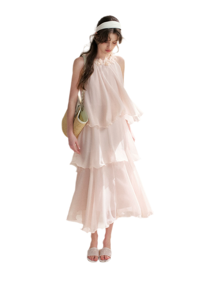 Chiffon Floral Halter Long Dress