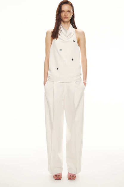 Minimalist Draped Neck Hand-Sewn Lens Halter Top