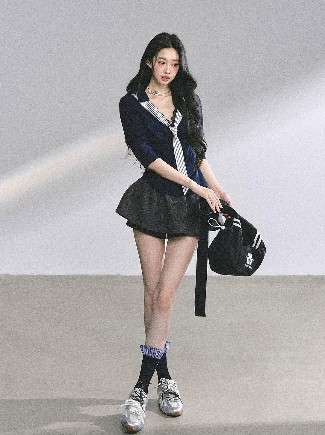 細條紋蕾絲 Polo 衫