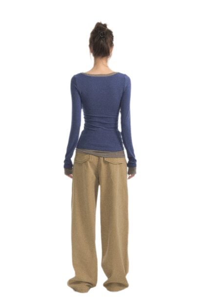 Mehrlagiges Stricktop mit Spitzenbesatz